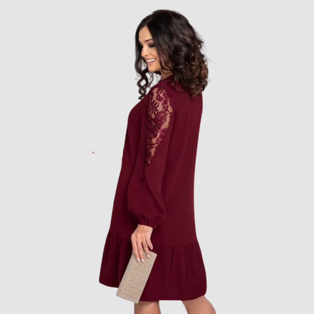 Lowri | Elegant Lace Sleeve Midi Dress