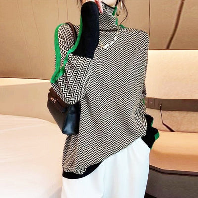 Arabella | High neck Sweater with striking contrasting stripes